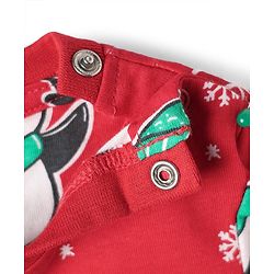 Babyhug Knit Full Sleeves Winter Wear Co-ords Night Suit With Penguin Print - Red