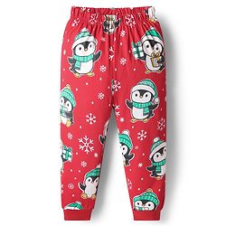 Babyhug Knit Full Sleeves Winter Wear Co-ords Night Suit With Penguin Print - Red