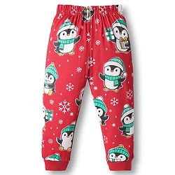Babyhug Knit Full Sleeves Winter Wear Co-ords Night Suit With Penguin Print - Red
