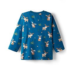 Babyhug Cotton Knit Full Sleeves Night Suit with Reindeer Print - Blue