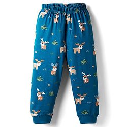 Babyhug Cotton Knit Full Sleeves Night Suit with Reindeer Print - Blue