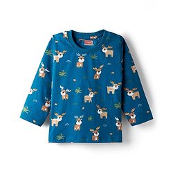 Babyhug Cotton Knit Full Sleeves Night Suit with Reindeer Print - Blue