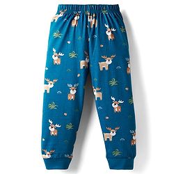 Babyhug Cotton Knit Full Sleeves Night Suit with Reindeer Print - Blue