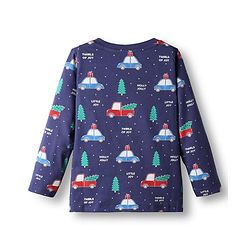 Babyhug Cotton Knit Full Sleeves Co-ords Night Suit with Christmas Print - Navy Blue