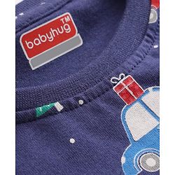 Babyhug Cotton Knit Full Sleeves Co-ords Night Suit with Christmas Print - Navy Blue