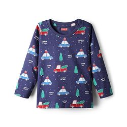 Babyhug Cotton Knit Full Sleeves Co-ords Night Suit with Christmas Print - Navy Blue