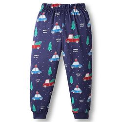 Babyhug Cotton Knit Full Sleeves Co-ords Night Suit with Christmas Print - Navy Blue