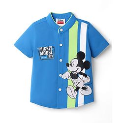 Babyhug Disney Single Jersey Woven Half Sleeves Shirt with Mickey Mouse Graphic - Blue