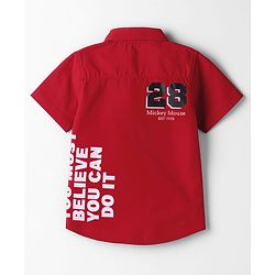 Babyhug Disney Poplin Woven Half Sleeves Printed Shirt with Front and Back Mickey Mouse Graphic - Red