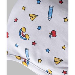 Babyhug 100% Cotton Knit Bonnet Caps with Teddy & Rainbow Print Pack of 2 Navy Blue & White - Diameter 16 cm