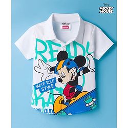 Babyhug Disney Single Jersey Woven Half Sleeves Shirt with Mickey Mouse Graphic - White
