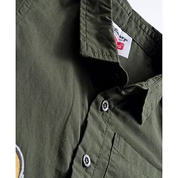 Babyhug Disney Poplin Woven Half Sleeves Printed Shirt with Winnie the Pooh Graphic -Olive Green