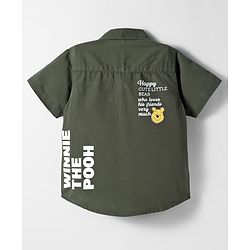 Babyhug Disney Poplin Woven Half Sleeves Printed Shirt with Winnie the Pooh Graphic -Olive Green