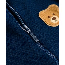 Babyhug Knit Full Sleeves Front Open Sweater with Bear Patch Detailing - Navy Blue