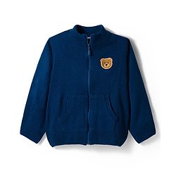 Babyhug Knit Full Sleeves Front Open Sweater with Bear Patch Detailing - Navy Blue