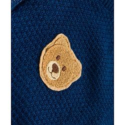 Babyhug Knit Full Sleeves Front Open Sweater with Bear Patch Detailing - Navy Blue