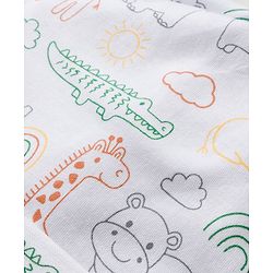 Babyhug 100% Cotton Knit Knot Cap With Stripes & Animal Print Pack of 2 White & Orange - Diameter 16 cm