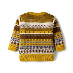 Babyhug Knit Full Sleeves Pullover Sweater Set With Aztec Design - Mustard