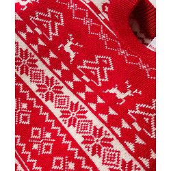 Babyhug Knitted Full Sleeves Sweater Set With Floral & Animal Design - Red