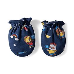 Babyhug 100% Cotton Knit Mittens & Booties with Sports Theme Print - Navy Blue