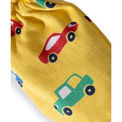 Babyhug 100% Cotton Knit Mittens & Booties with Vehicle Print - Yellow