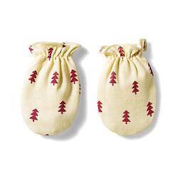 Babyhug 100% Cotton Mittens & Booties Set With Tree Print - Beige