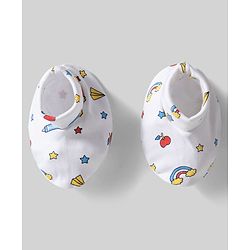 Babyhug 100% Cotton Knit Mittens & Booties with Rainbow Print - White