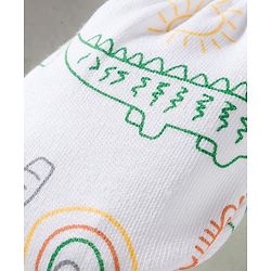 Babyhug 100% Cotton Knit Mittens & Booties Set with Animal Print - White