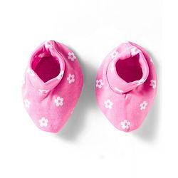 Babyhug 100% Cotton Mittens & Booties Set With Floral Print - Pink
