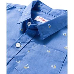 Babyhug Cotton Woven Full Sleeves Shirt with Ship Print - Blue