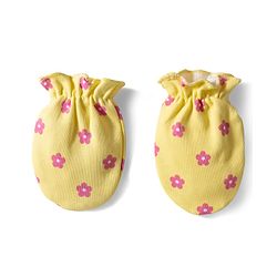 Babyhug 100% Cotton Knit Mittens & Booties with Floral Print - Yellow