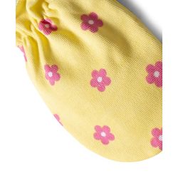 Babyhug 100% Cotton Knit Mittens & Booties with Floral Print - Yellow