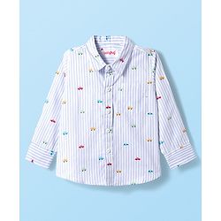 Babyhug Cotton Woven Full Sleeves Striped Shirt with Car Print - White
