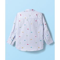 Babyhug Cotton Woven Full Sleeves Striped Shirt with Car Print - White
