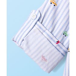 Babyhug Cotton Woven Full Sleeves Striped Shirt with Car Print - White