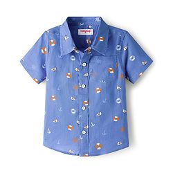 Babyhug Cotton Woven Half Sleeves Shirt With Nautical Theme Print - Blue