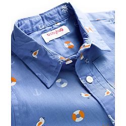 Babyhug Cotton Woven Half Sleeves Shirt With Nautical Theme Print - Blue