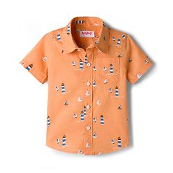 Babyhug Cotton Woven Half Sleeves Shirt With Nautical Theme Print - Orange