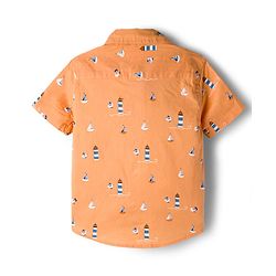Babyhug Cotton Woven Half Sleeves Shirt With Nautical Theme Print - Orange