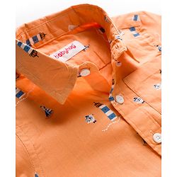 Babyhug Cotton Woven Half Sleeves Shirt With Nautical Theme Print - Orange