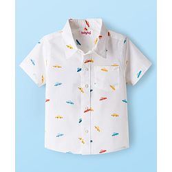 Babyhug Cotton Woven Half Sleeves Shirt With Vehicle Print - White