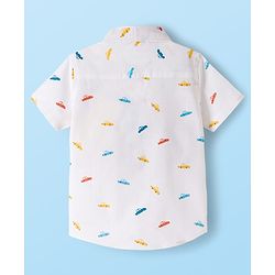 Babyhug Cotton Woven Half Sleeves Shirt With Vehicle Print - White