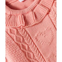Babyhug Knitted Full Sleeves Sweater Set With Frill & Cable Knit Design - Pink