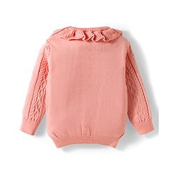 Babyhug Knitted Full Sleeves Sweater Set With Frill & Cable Knit Design - Pink