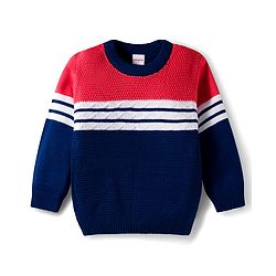 Babyhug Knit Full Sleeves Pullover Sweater with Stripes - Navy Blue & Red