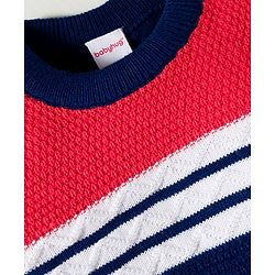 Babyhug Knit Full Sleeves Pullover Sweater with Stripes - Navy Blue & Red