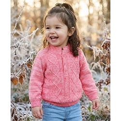 Babyhug Knit Full Sleeves Pullover Sweater with Cable Knit Design - Pink