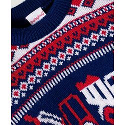 Babyhug Knit Full Sleeves Pullover Sweater with Fair Isle Truck Design - Navy Blue