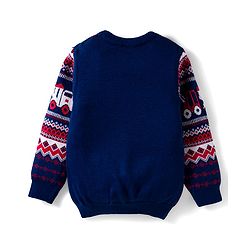 Babyhug Knit Full Sleeves Pullover Sweater with Fair Isle Truck Design - Navy Blue