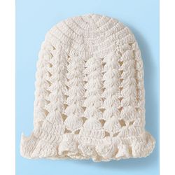 Babyhug Hand Knit Woollen Cap with Floral Embroidery White - Diameter  11 cm